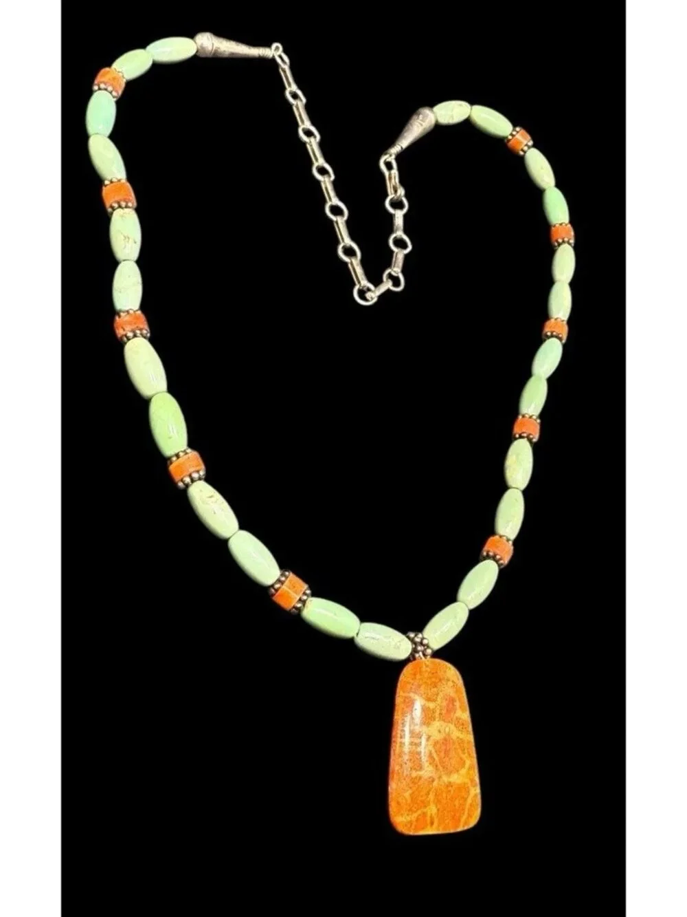 Native American Turquoise Coral Beaded Jewelry Set Necklace Earrings Ethnic